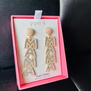 Piper K “MAMA” Statement Earrings with Glass Stones NWT